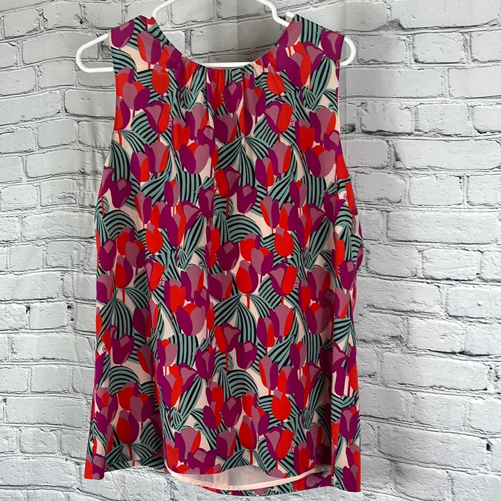 Tory Burch tank top sleeveless tulips pink orange purple size 14